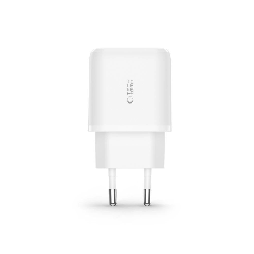 Tech-Protect C20W USB-C PD 20W / USB-A QC 3.0 oplader med USB-C / USB-C kabel - hvid