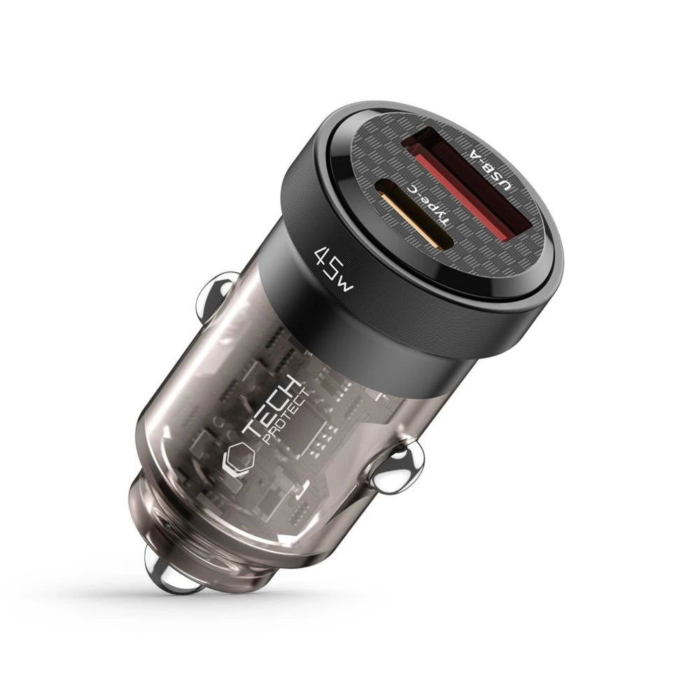 Tech-Protect CC45W Biloplader USB-C PD 45W / USB-A QC 3.0 - sort