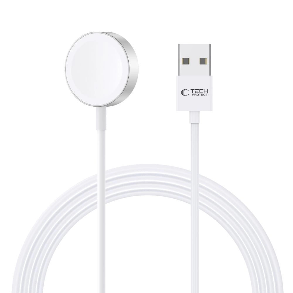 Tech-Protect UltraBoost magnetisk induktiv oplader med USB-A-stik til Apple Watch 1,2 m - hvid