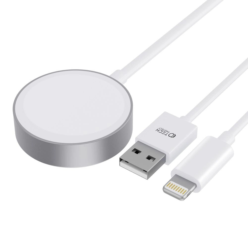 Tech-Protect UltraBoost 2in1 Magnetisk oplader med USB-C / Lightning Kabler til Apple Watch 1,5 m - Hvid