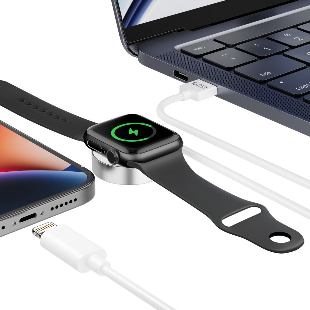 Tech-Protect UltraBoost 2in1 Magnetic Charger with USB-C / Lightning Cables for Apple Watch 1.5m - White