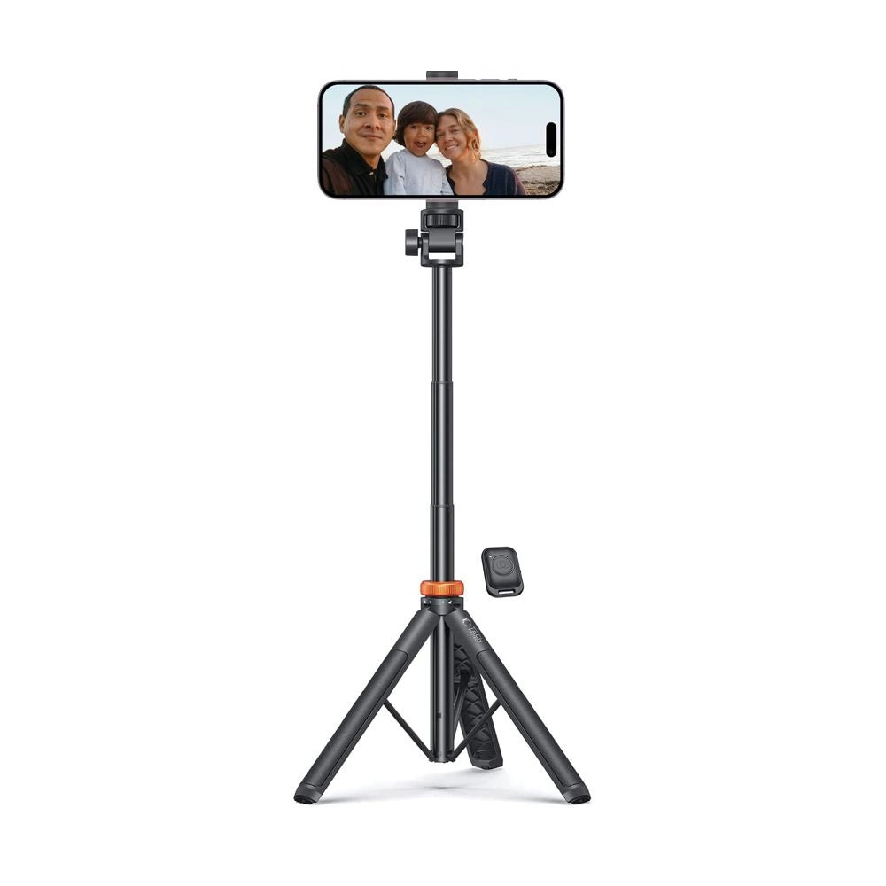 Tech-Protect L03S Bluetooth selfie stick med fjernbetjening, stativ op til 148cm og hoved 180 - sort