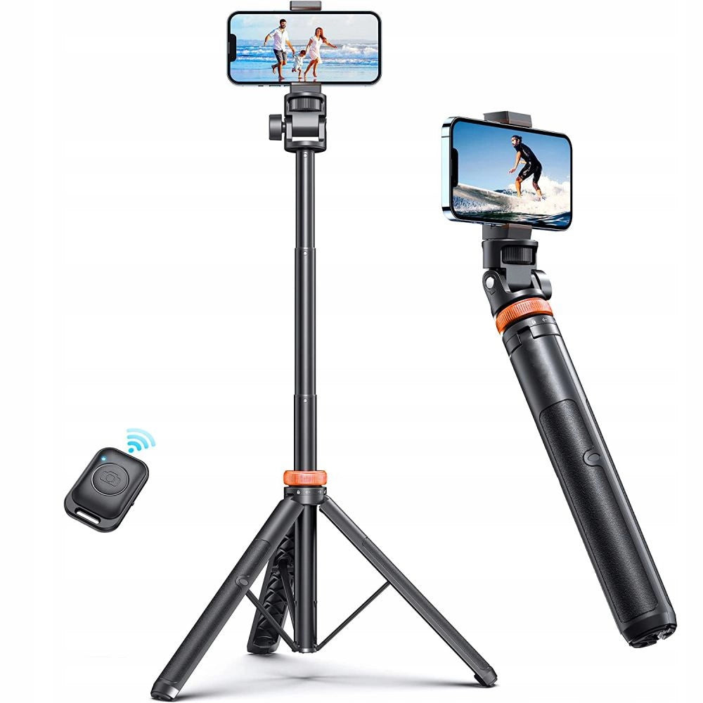 Tech-Protect L03S Bluetooth selfie stick med fjernbetjening, stativ op til 148cm og hoved 180 - sort