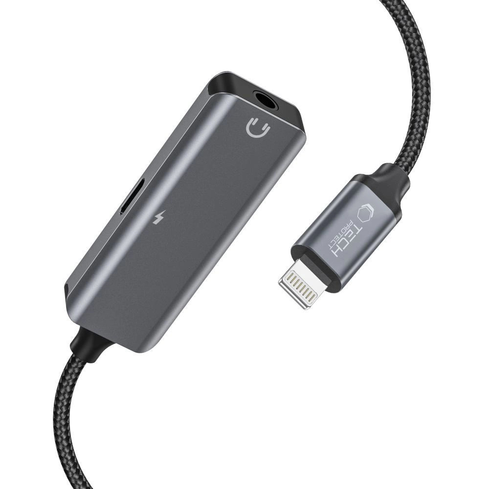 Tech-Protect UltraBoost lydadapter Lightning (mand) / mini jack 3,5 mm (kvinde) - Lightning (kvinde) - sort
