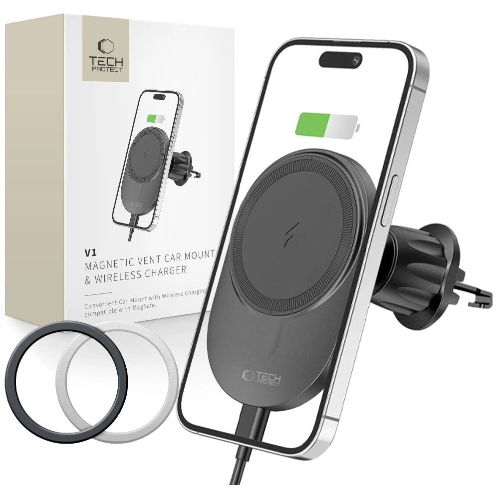 Tech-Protect MM15W-V1 biltelefonholder med MagSafe 15W induktiv oplader til luftventilation - sort