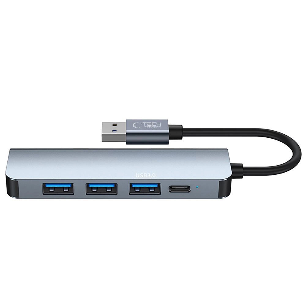 HUB Tech-Protect V0 5in1 USB-A - USB-A 3.0 / 3x USB-A 2.0 / USB-C - grå