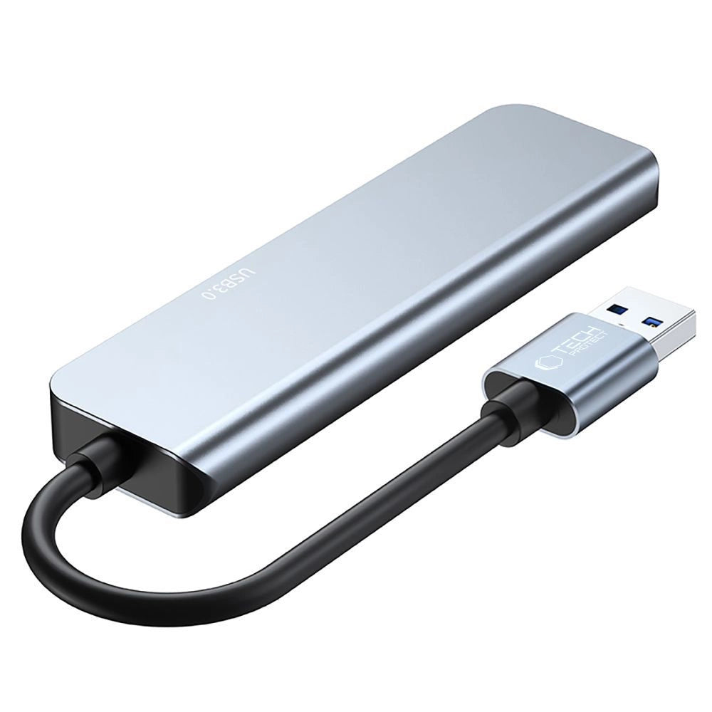 HUB Tech-Protect V0 5in1 USB-A - USB-A 3.0 / 3x USB-A 2.0 / USB-C - grå