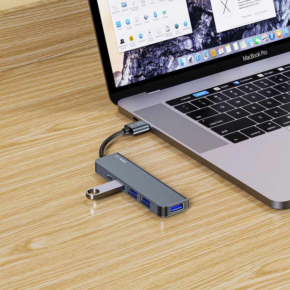 HUB Tech-Protect V0 5in1 USB-A - USB-A 3.0 / 3x USB-A 2.0 / USB-C - grå