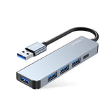 HUB Tech-Protect V0 5in1 USB-A - USB-A 3.0 / 3x USB-A 2.0 / USB-C - grå