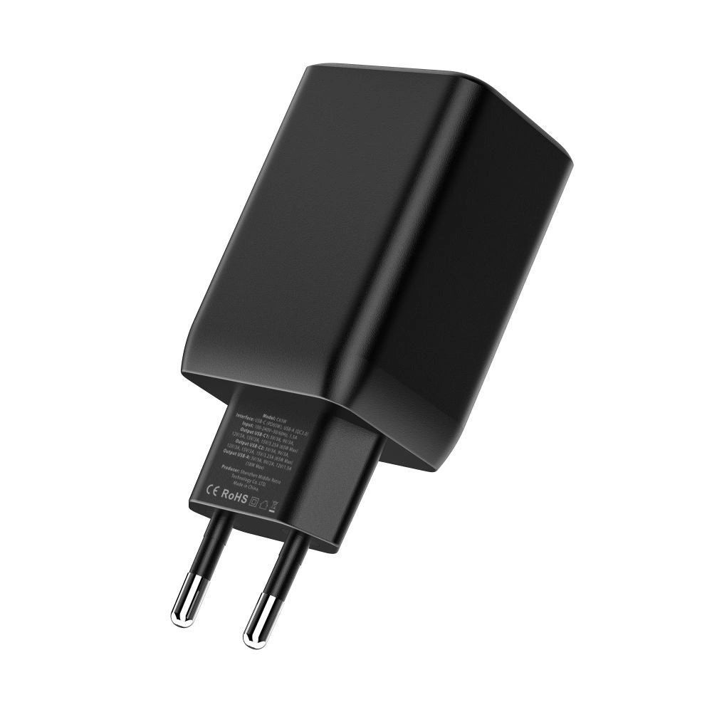 Tech-Protect C65W oplader 2x USB-C PD 65W / USB-A QC 3.0 - sort