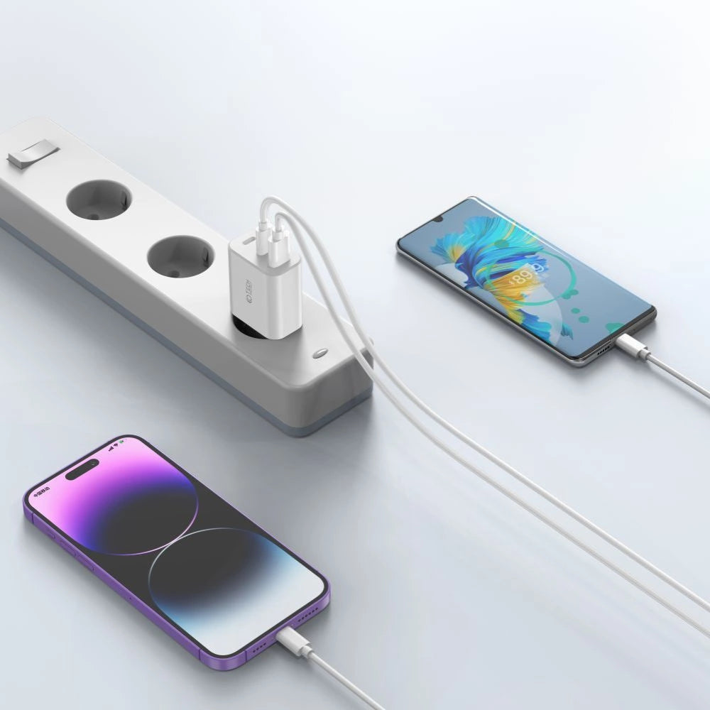 Tech-Protect NC30W oplader 2x USB-C PD 30W / USB-A QC 3.0 - sort