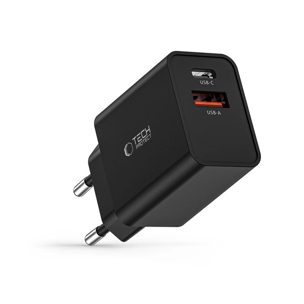Tech-Protect NC30W Oplader USB-C PD 30W / USB-A QC 3.0 - sort
