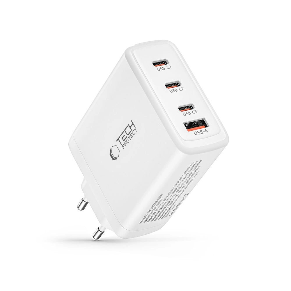 Tech-Protect NC100W-GAN oplader GaN 3x USB-C PD 100W / USB-A QC 3.0 - hvid