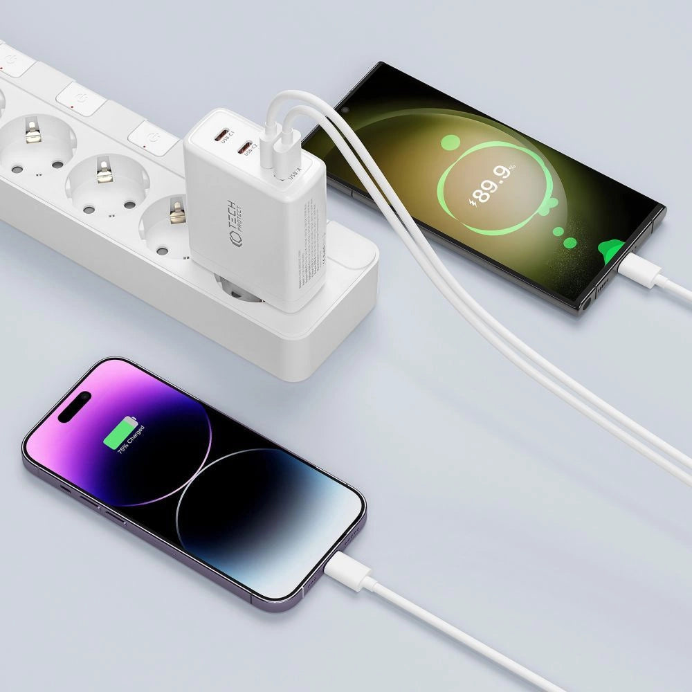 Tech-Protect NC100W-GAN oplader GaN 3x USB-C PD 100W / USB-A QC 3.0 - hvid