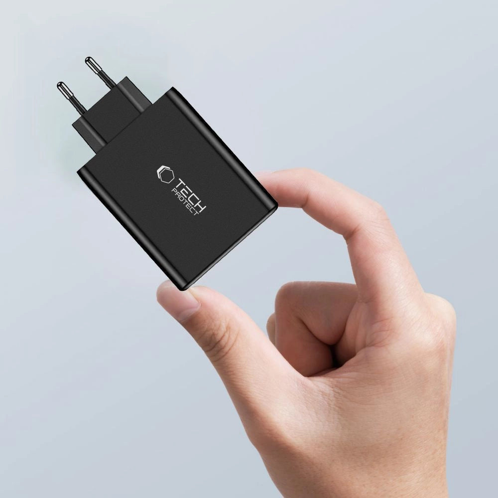 Tech-Protect NC100W-GAN oplader GaN 3x USB-C PD 100W / USB-A QC 3.0 - hvid