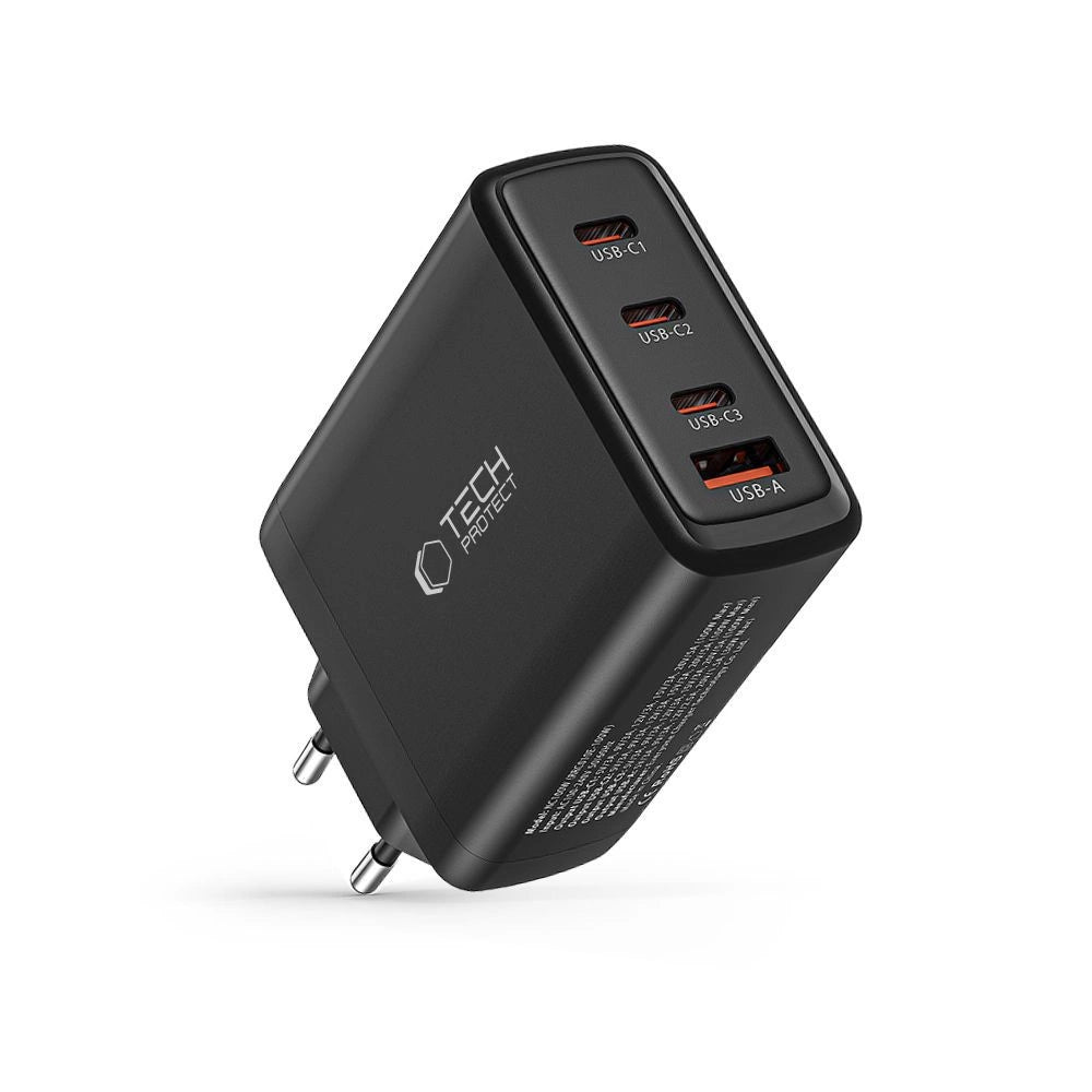 Tech-Protect NC100W-GAN opladningsnet GaN 3x USB-C PD 100W / USB-A QC 3.0 - sort