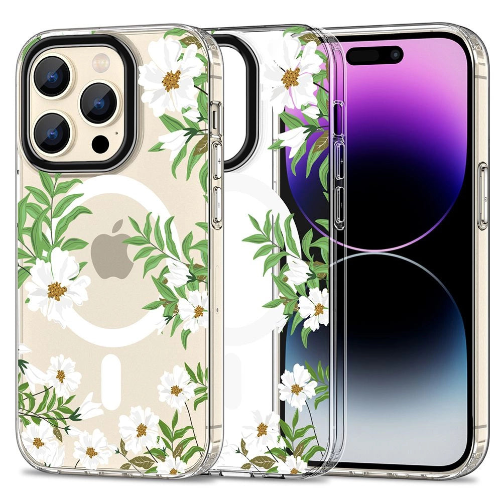 Tech-Protect MagMood MagSafe iPhone 15 Pro Max Case - Gæseblomster med blade