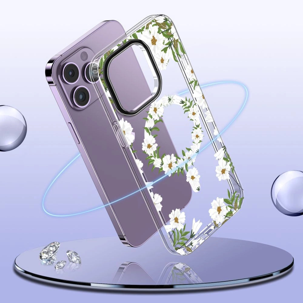 Tech-Protect MagMood MagSafe iPhone 15 Pro Max Case - Gæseblomster med blade