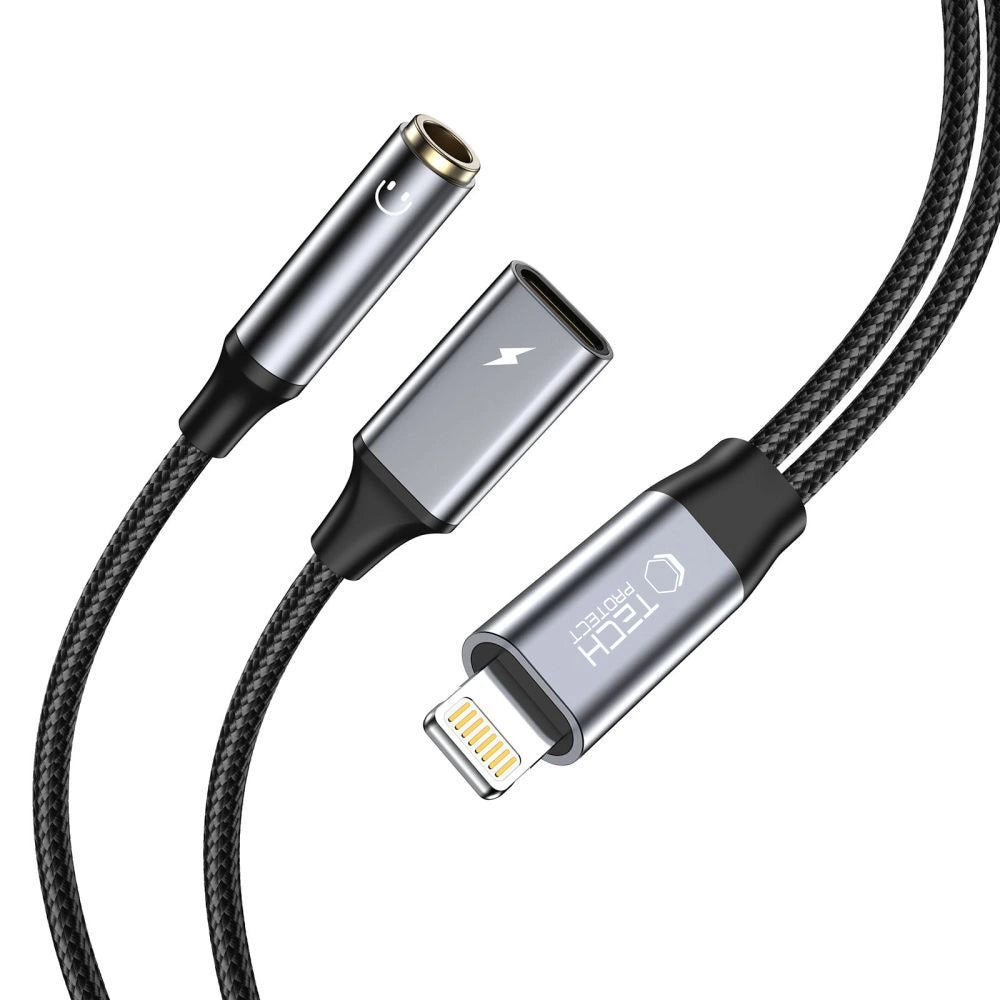 Tech-Protect UltraBoost Lightning (mand) / mini jack 3,5 mm (kvinde) - Lightning (kvinde) - sort