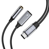 Tech-Protect UltraBoost USB-C (mandlig) PD 60W 6A / mini jack 3,5 mm (kvindelig) - USB-C (kvindelig) - sort