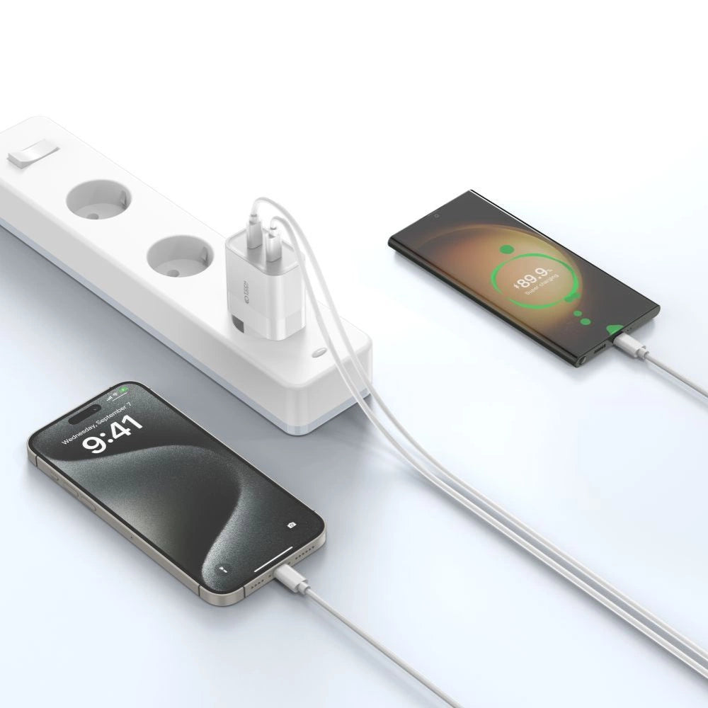Tech-Protect C20W 2x USB-C PD 20W oplader med USB-C / USB-C kabel - hvid
