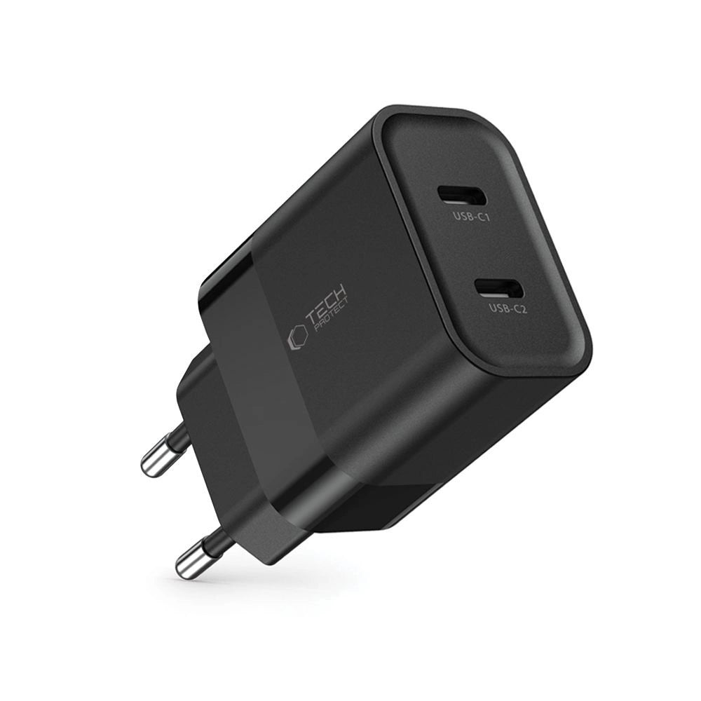 Tech-Protect C20W oplader 2x USB-C PD 20W - sort