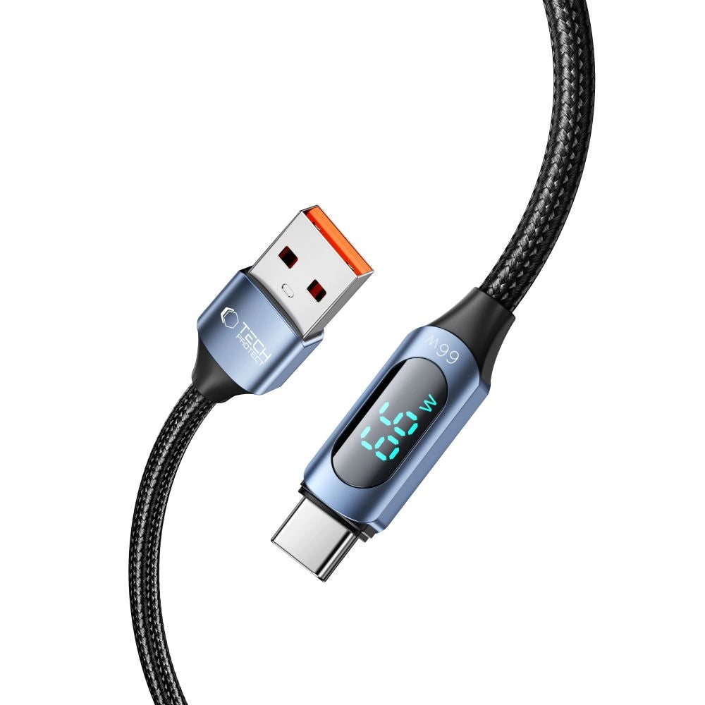 Tech-Protect UltraBoost-kabel med LED-skærm USB-C / USB-A 66W 6A 1m - Blå