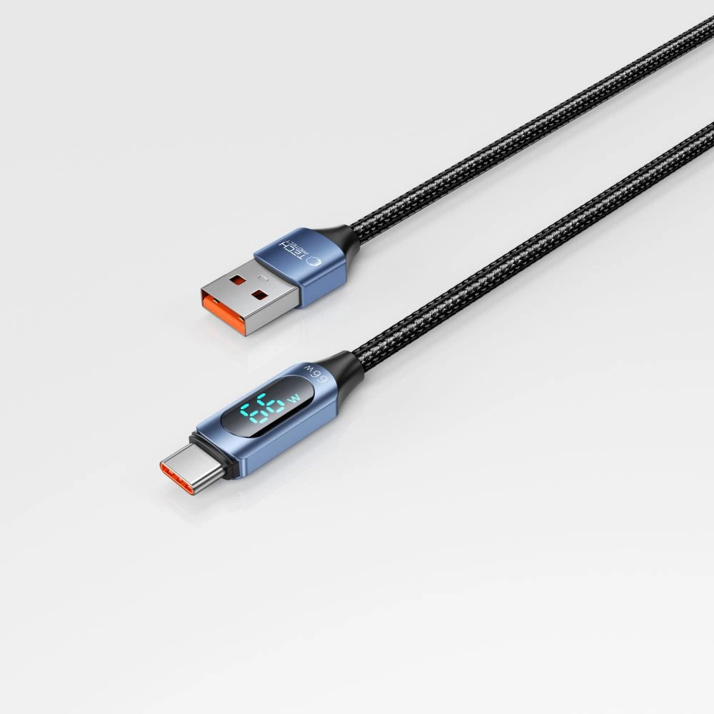 Tech-Protect UltraBoost-kabel med LED-skærm USB-C / USB-A 66W 6A 1m - Blå