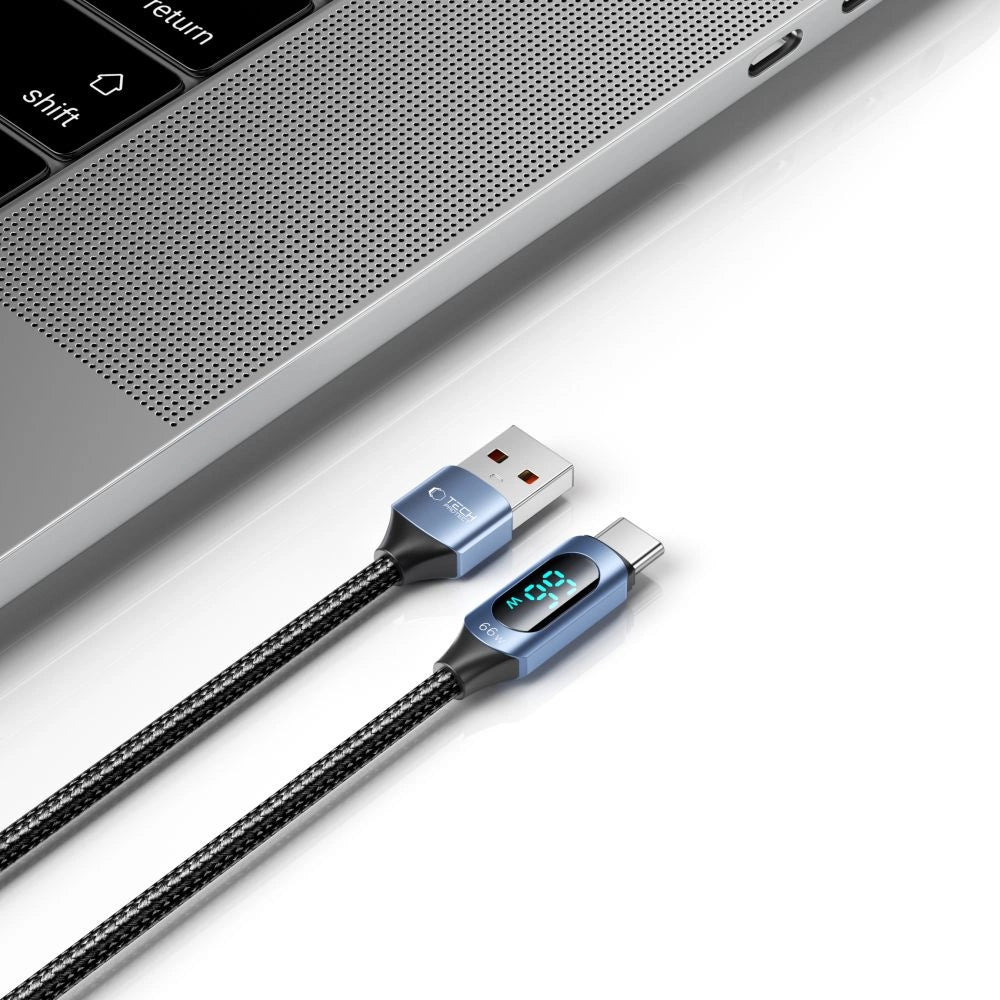 Tech-Protect UltraBoost-kabel med LED-skærm USB-C / USB-A 66W 6A 1m - Blå