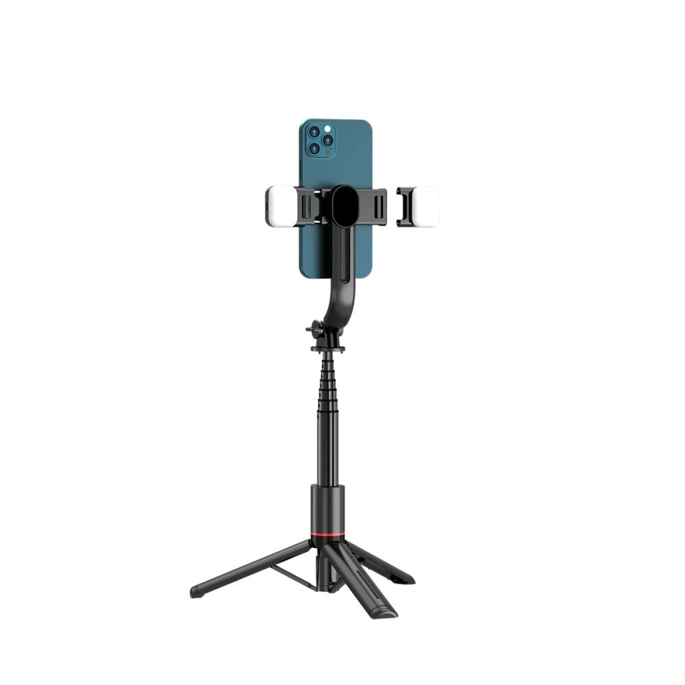 Tech-Protect L05S Bluetooth Selfie Stick med Stativ op til 105 cm med LED-lys - sort