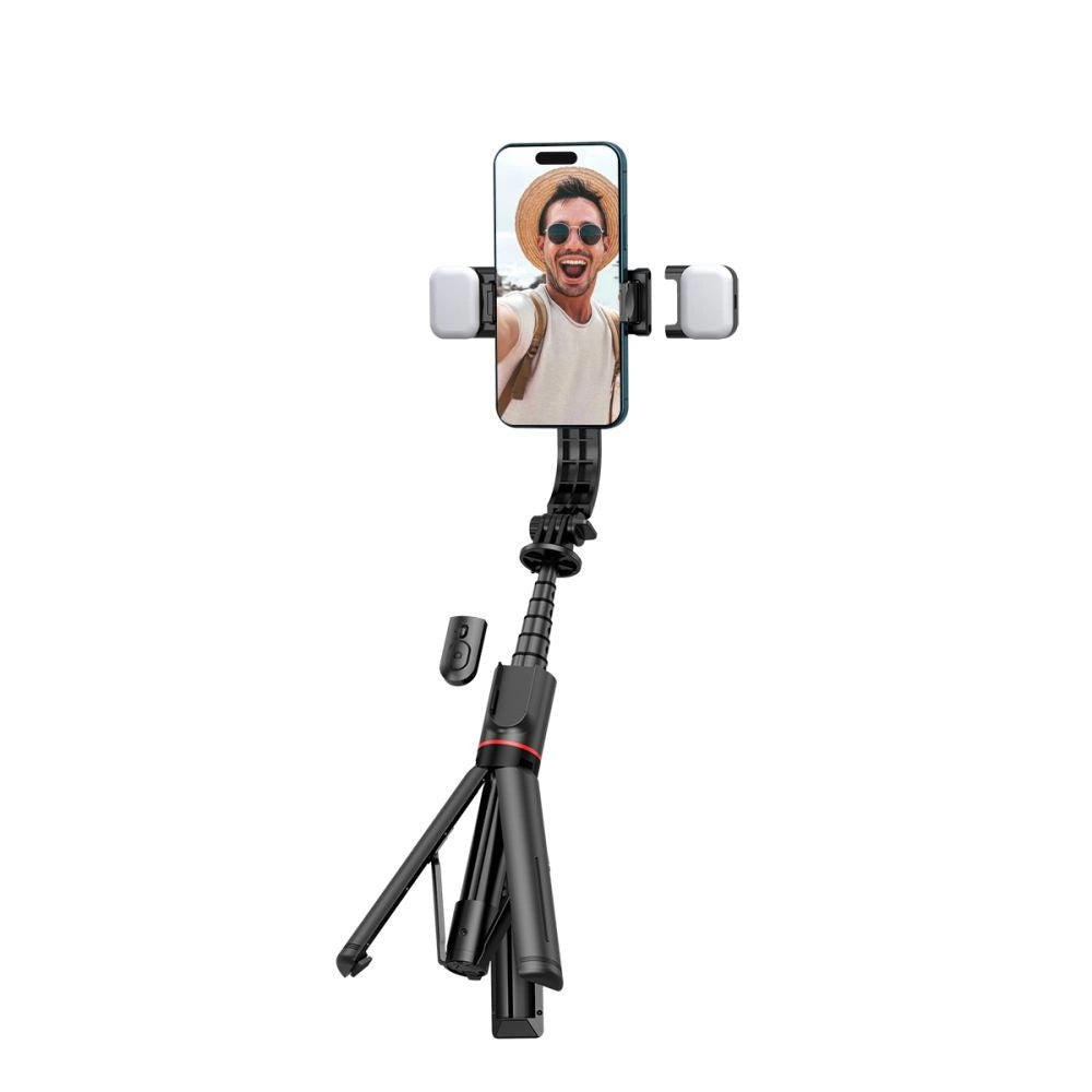 Tech-Protect L05S Bluetooth Selfie Stick med Stativ op til 105 cm med LED-lys - sort