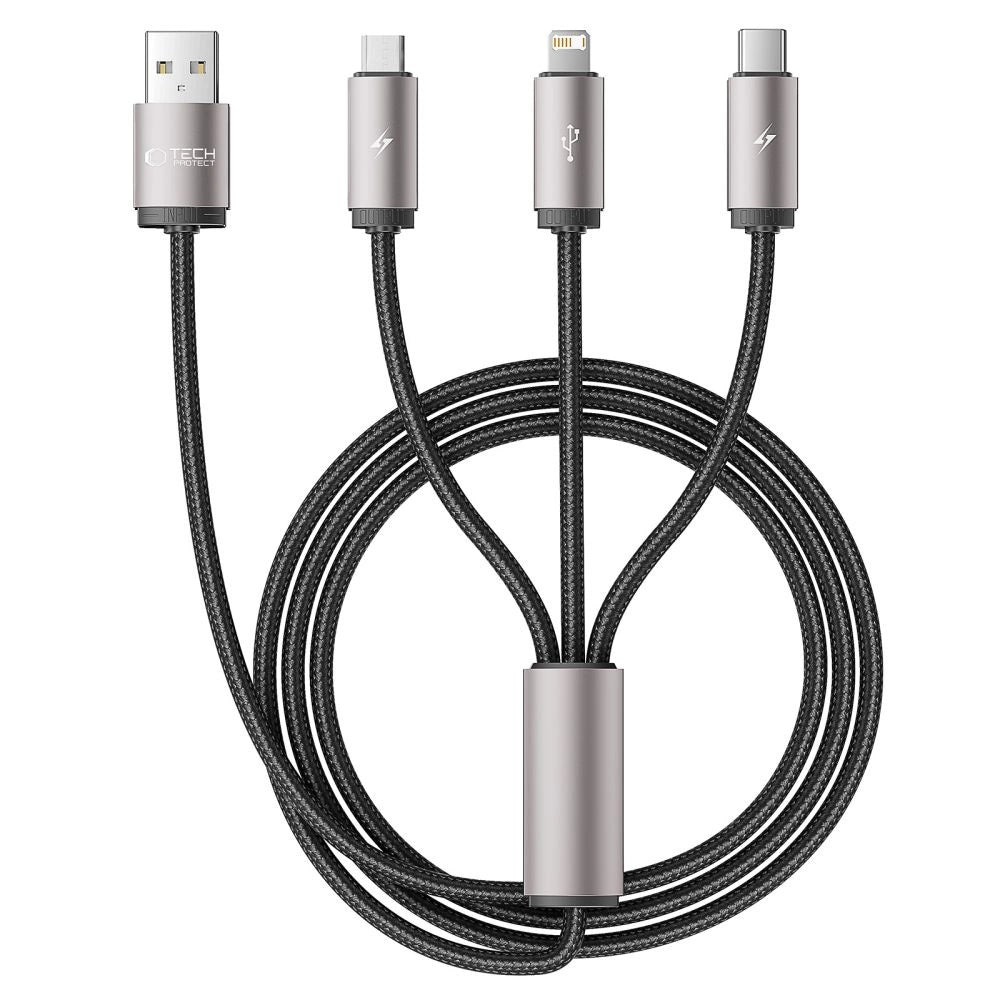 Tech-Protect UltraBoost 3in1 USB-A - Lightning / USB-C / micro USB 3.5A kabel 1m - grå