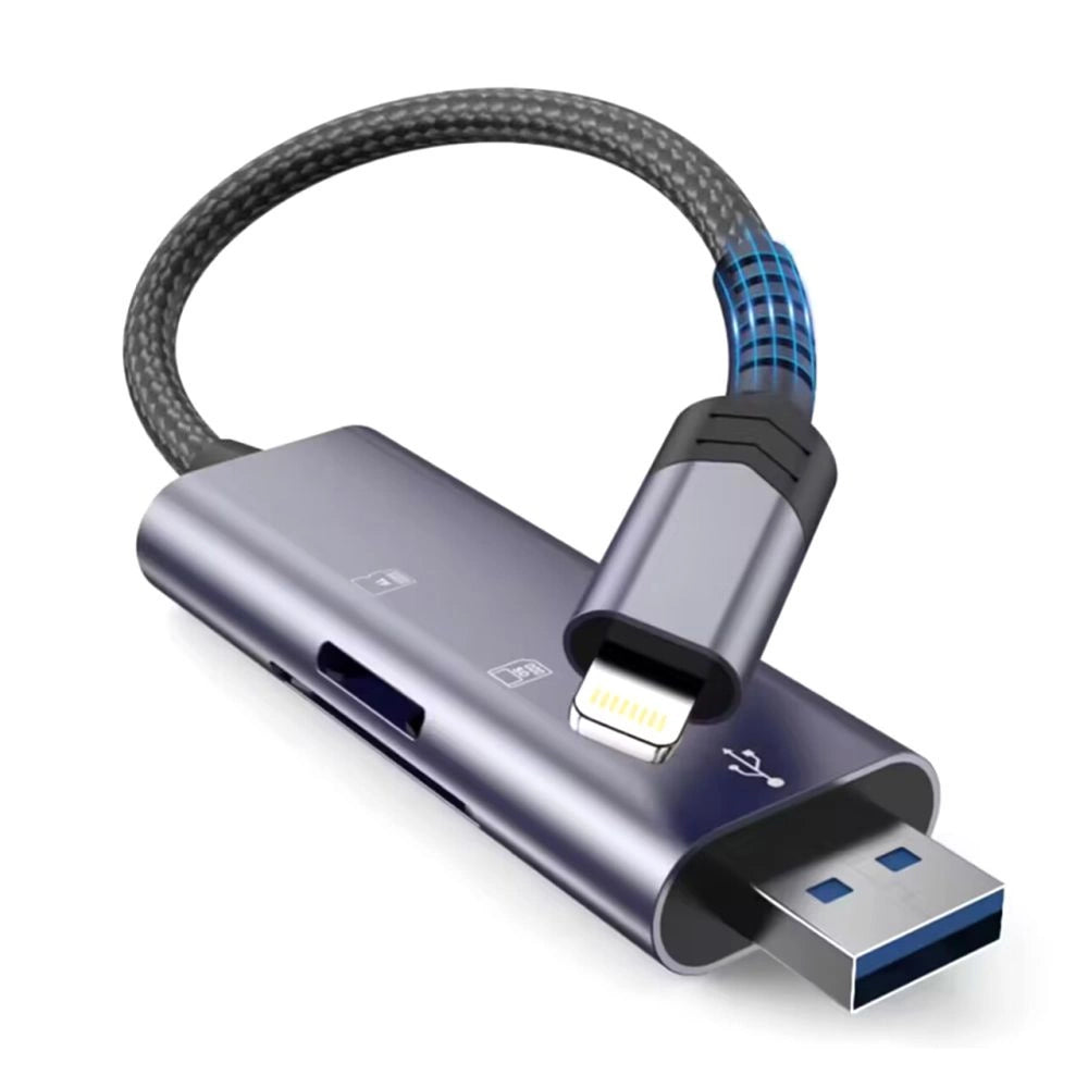 Tech-Protect UltraBoost SD/micro SD-kortlæser med Lightning/USB-A-stik - grå