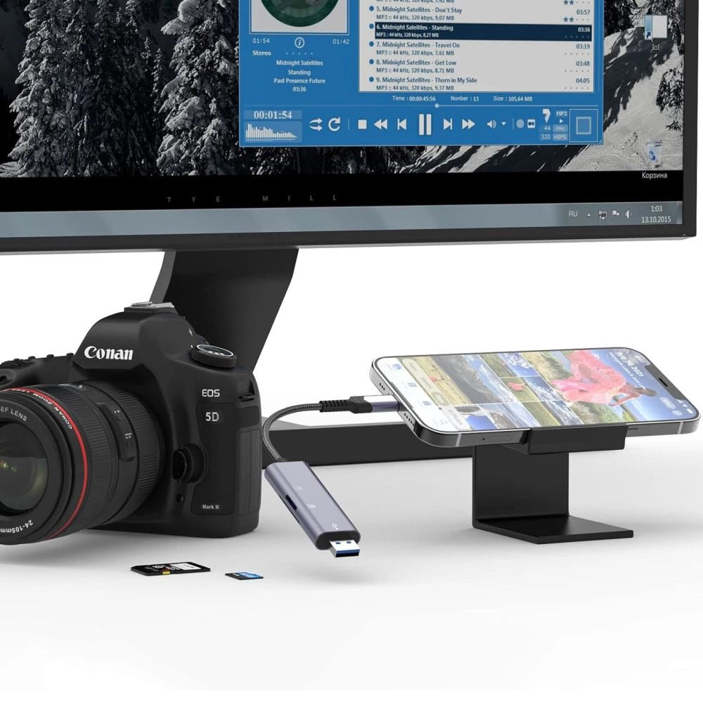 Tech-Protect UltraBoost SD/micro SD-kortlæser med Lightning/USB-A-stik - grå