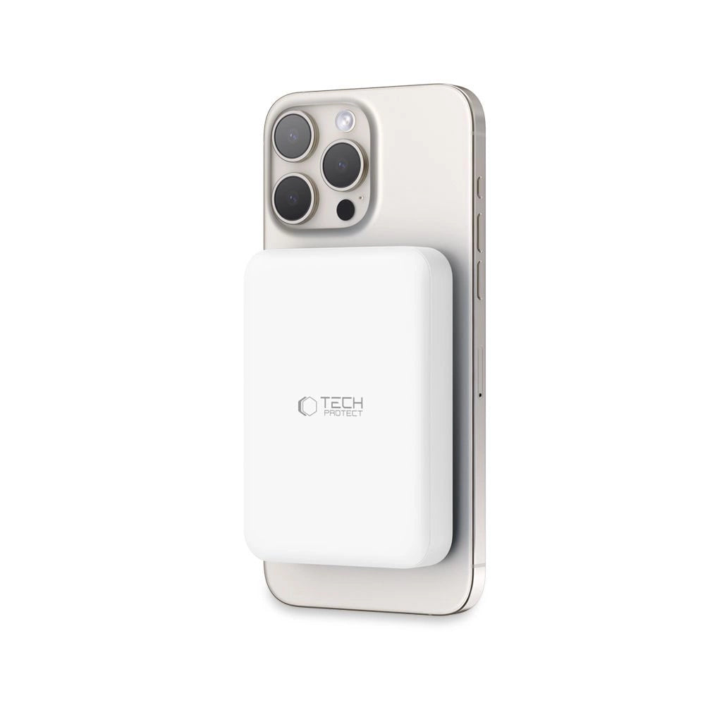 Tech-Protect LifeMag PB11 Powerbank med MagSafe 10000mAh 15W USB-C-port - hvid + USB-C-kabel
