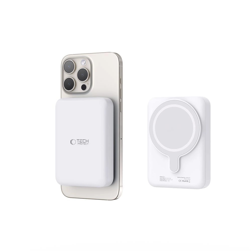 Tech-Protect LifeMag PB11 Powerbank med MagSafe 10000mAh 15W USB-C-port - hvid + USB-C-kabel