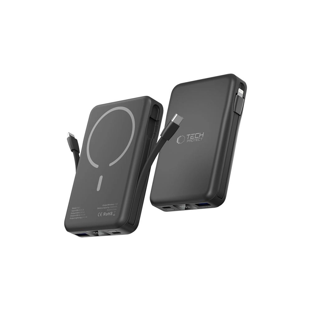 Tech-Protect LifeMag PB31 Power Bank med MagSafe 10000mAh 15W USB-C / USB-A / Indbygget USB-C / Lightning Kabler - sort