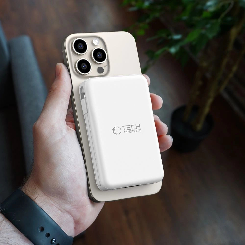 Tech-Protect LifeMag PB31 Power Bank med MagSafe 10000mAh 15W USB-C / USB-A / Indbygget USB-C / Lightning Kabler - hvid
