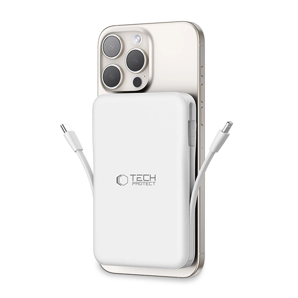 Tech-Protect LifeMag PB31 Power Bank med MagSafe 10000mAh 15W USB-C / USB-A / Indbygget USB-C / Lightning Kabler - hvid