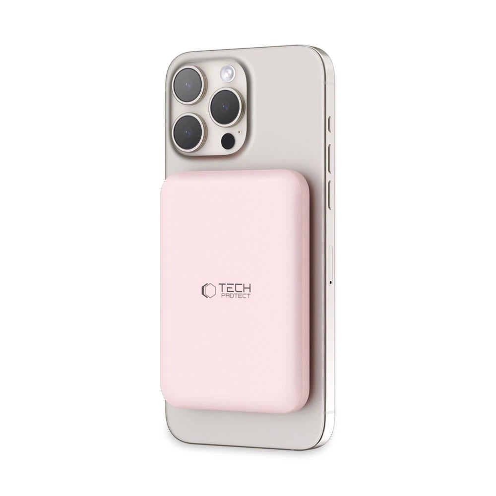 Tech-Protect LifeMag PB10 Powerbank med MagSafe 5000mAh 15W USB-C port - lyserød + USB-C kabel