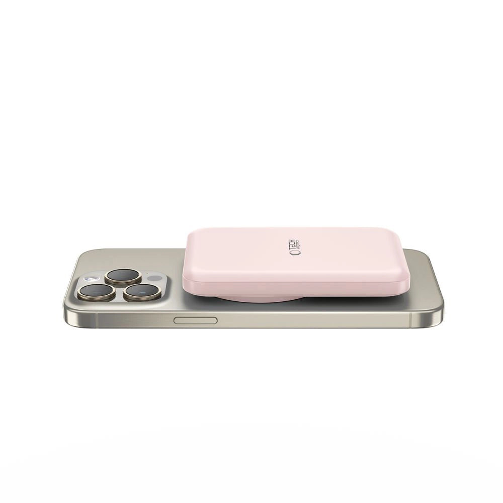 Tech-Protect LifeMag PB10 Powerbank med MagSafe 5000mAh 15W USB-C port - lyserød + USB-C kabel