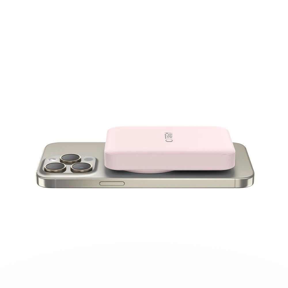 Tech-Protect LifeMag PB11 Powerbank med MagSafe 10000mAh 15W USB-C port - lyserød + USB-C kabel