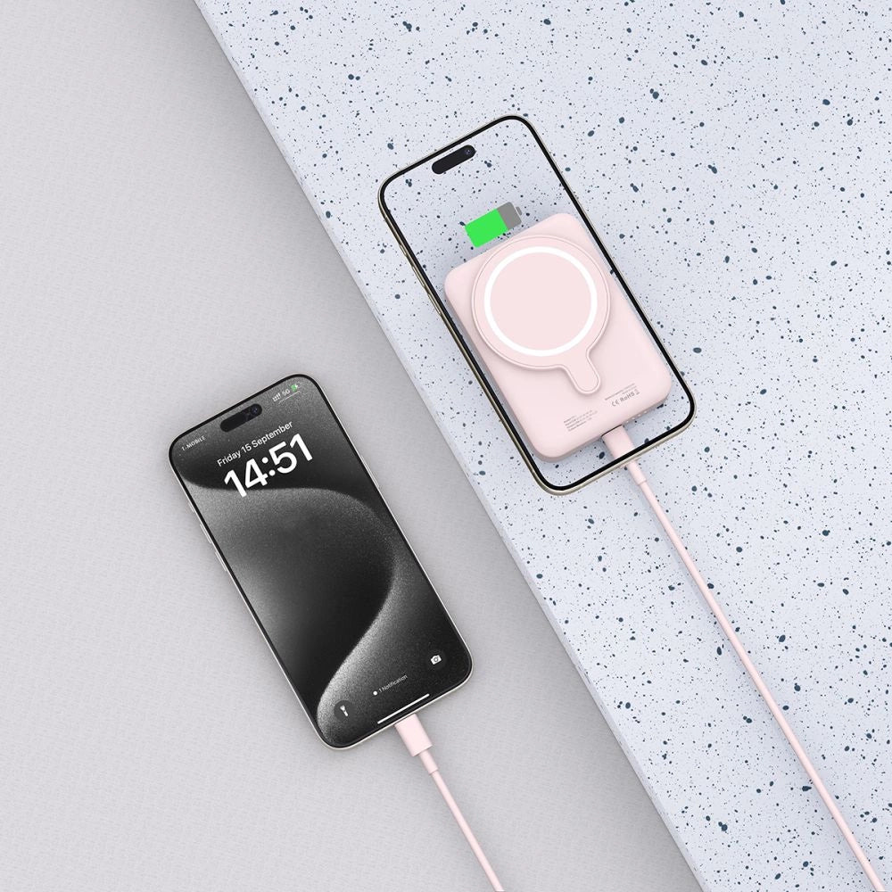 Tech-Protect LifeMag PB11 Powerbank med MagSafe 10000mAh 15W USB-C port - lyserød + USB-C kabel
