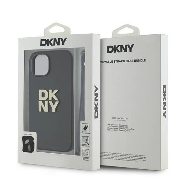 DKNY Wrist Strap Stock Logo Case til iPhone 14 / 15 / 13 - sort