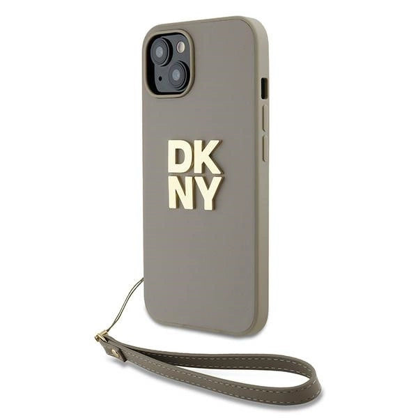 DKNY Wrist Strap Stock Logo Case til iPhone 15 Plus - beige
