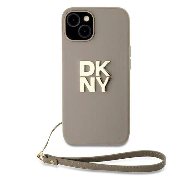 DKNY Wrist Strap Stock Logo Case til iPhone 15 / 14 / 13 - beige