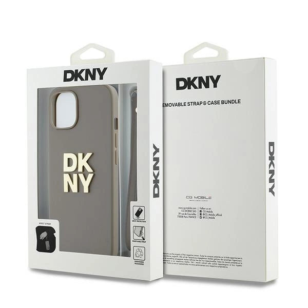 DKNY Wrist Strap Stock Logo Case til iPhone 15 / 14 / 13 - beige