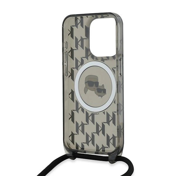 Karl Lagerfeld IML Crossbody Monogram Karl & Choupette Head MagSafe Case for iPhone 15 Pro - Black