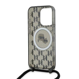 Karl Lagerfeld IML Crossbody Monogram Karl & Choupette Head MagSafe Case for iPhone 15 Pro - Black
