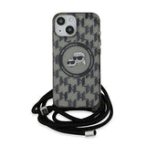 Karl Lagerfeld IML Crossbody Monogram Karl & Choupette Head MagSafe Case for iPhone 15 / 14 / 13 - Black